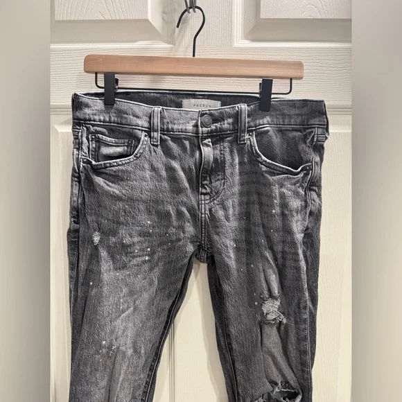 PacSun Distressed Black Slim Boot Jeans Size 29 High Rise Raw Hem - Picture 3 of 9